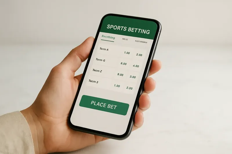 Hand holding smartphone showing sports betting odds on marble surface