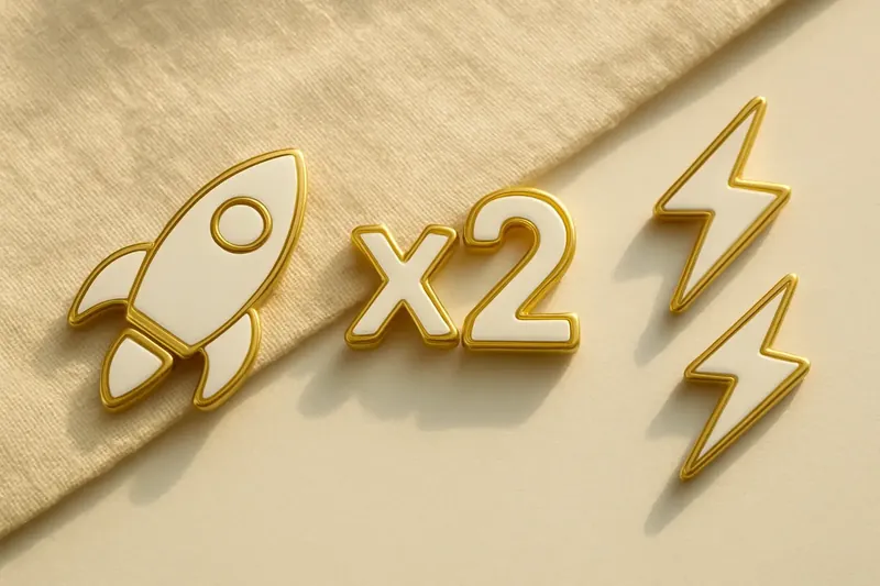 Gold and white instant game icons with rocket and lightning symbols