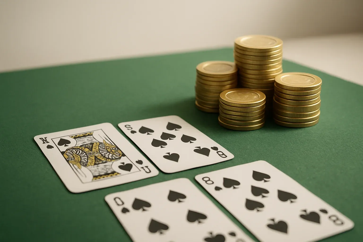 Editorial Casino Table Clean casino table close-up with cards and stacked gold chips