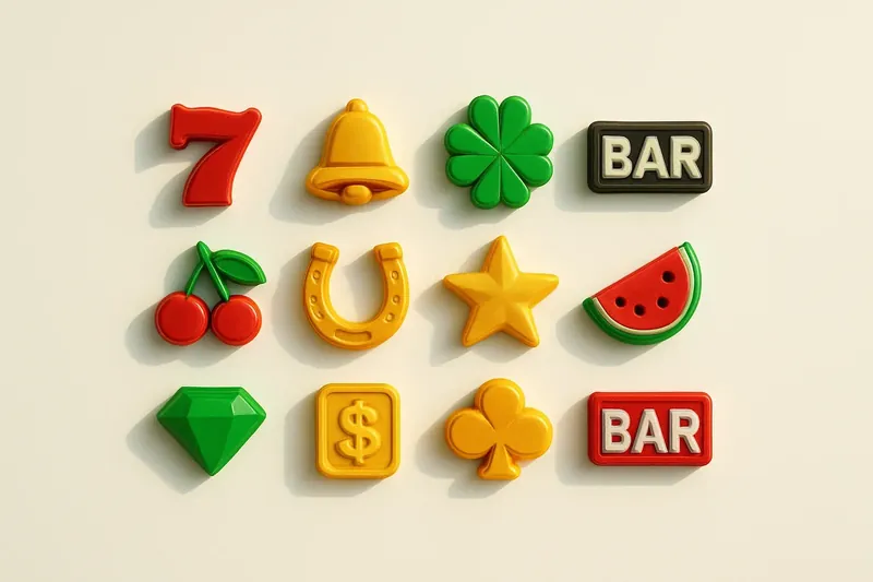 Twelve mini slot symbols arranged in a clean 4x3 grid